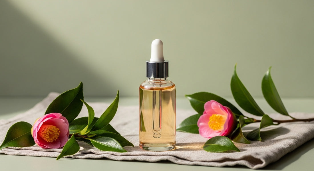 Vegan PDRN serum bottle with botanical leaves on soft linen — clean K-beauty alternative to snail mucin