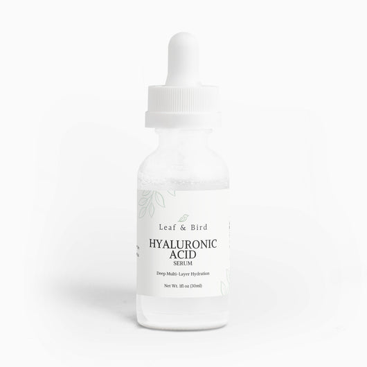 Leaf & Bird Hyaluronic Acid Serum, 1 fl oz clear glass dropper bottle
