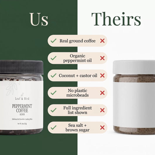 Leaf & Bird Peppermint Coffee Scrub compared with typical body scrubs