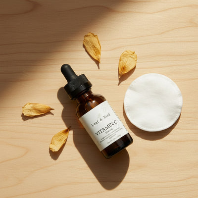 Vitamin C Serum — editorial flat-lay lifestyle photo on linen